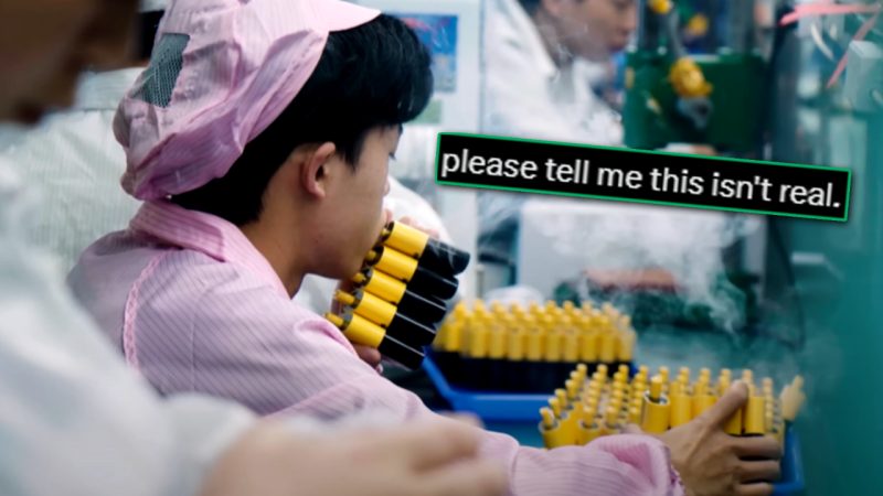 'Rank' factory footage of vapes getting individually tested by mouth is causing a ruckus