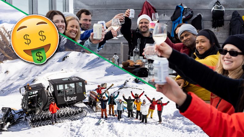 You can Uber a flash snowcat ride to the top of Cardrona with a degustation lunch - FOR FREE 